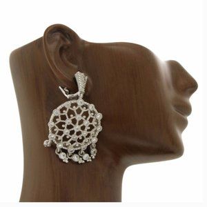 Judith Ripka Sterling 925 sterling Silver Large Round Dangle Drop Earrings